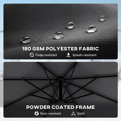 3 m Cantilever Parasol, Offset Umbrella with Cover and Wind Ropes