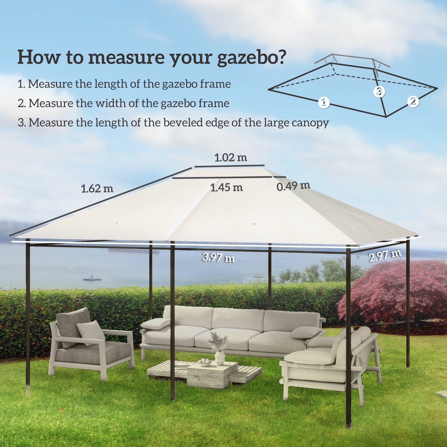 3 x 4m Gazebo Canopy Replacement Gazebo Roof Cover, Cream White