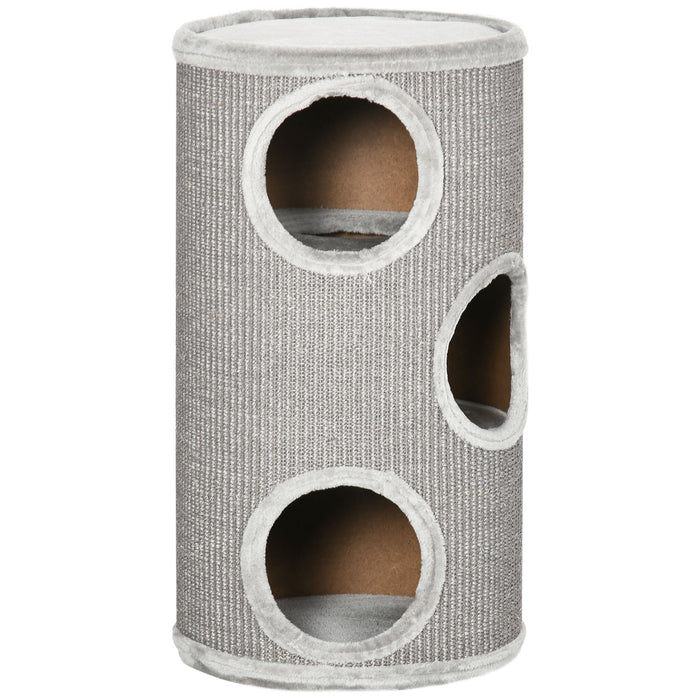 Cat Barrel Kitten Tree Tower for Indoor Cats, Cat Climbing Frame Covered with Sisal, Cosy Platform - Grey