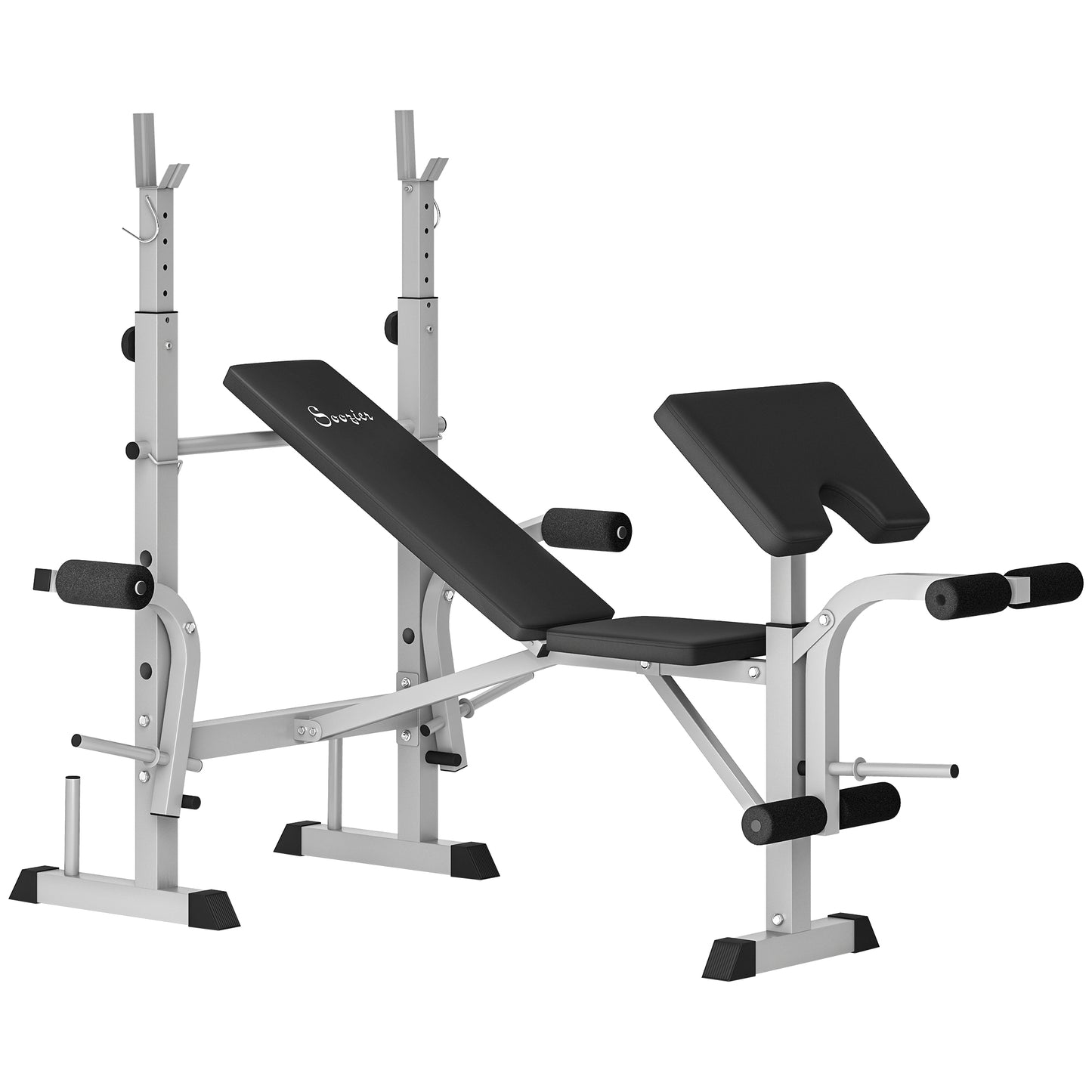 Adjustable Weight Bench with Squat Rack, Leg Developer, Grey