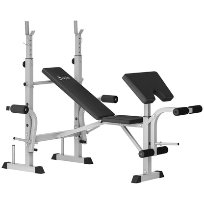 Adjustable Weight Bench with Squat Rack, Leg Developer, Grey