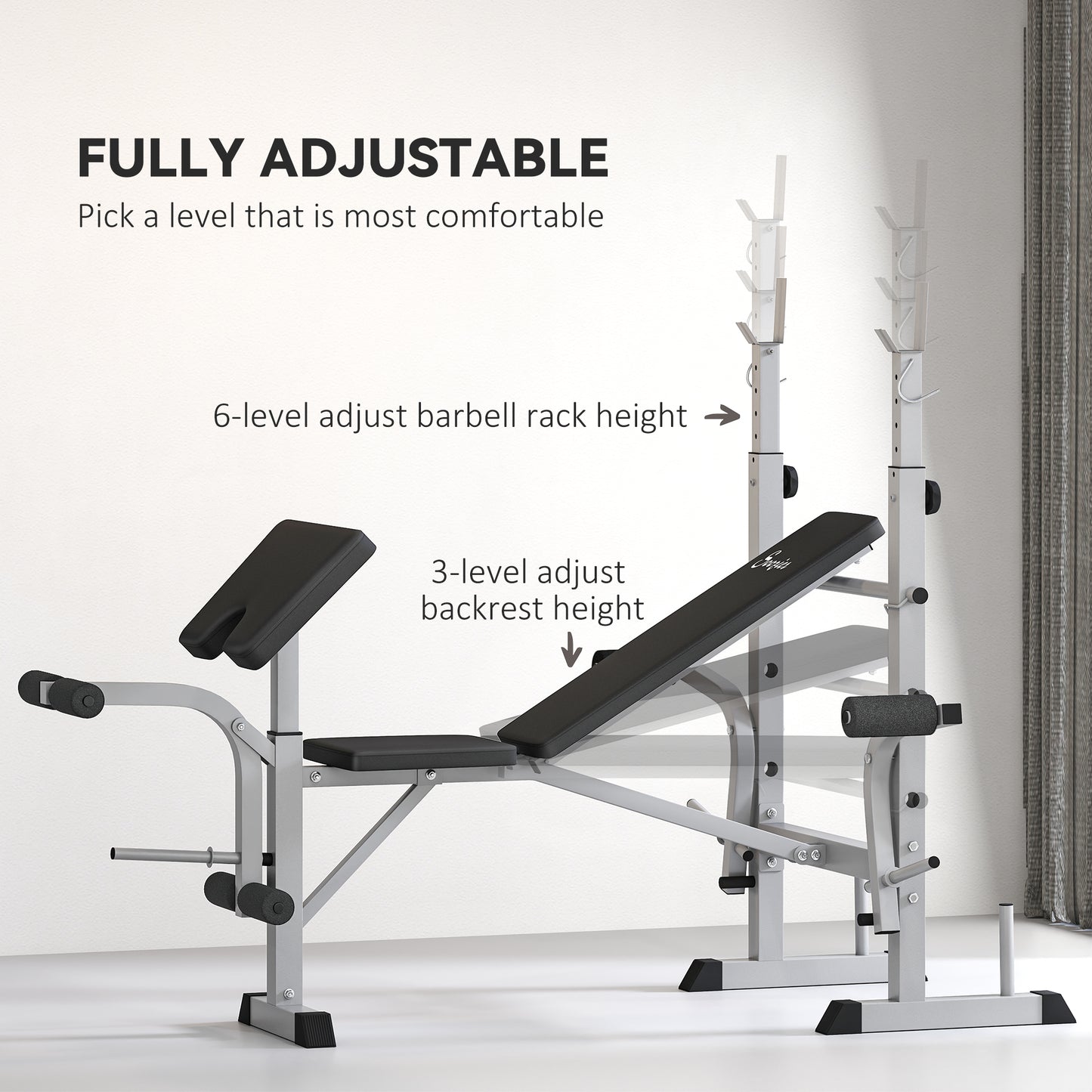 Adjustable Weight Bench with Squat Rack, Leg Developer, Grey