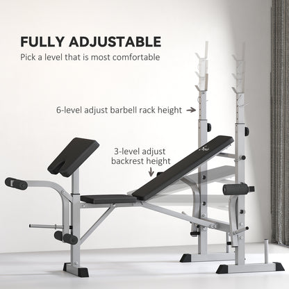 Adjustable Weight Bench with Squat Rack, Leg Developer, Grey