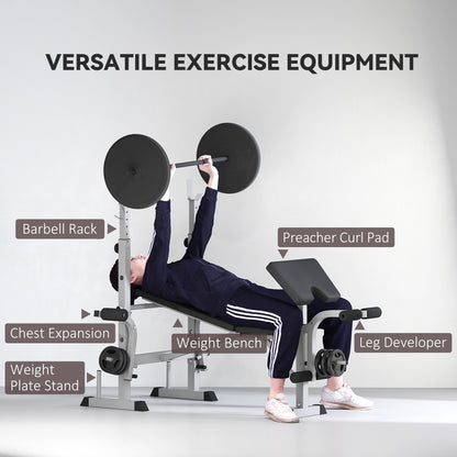 Adjustable Weight Bench with Squat Rack, Leg Developer, Grey