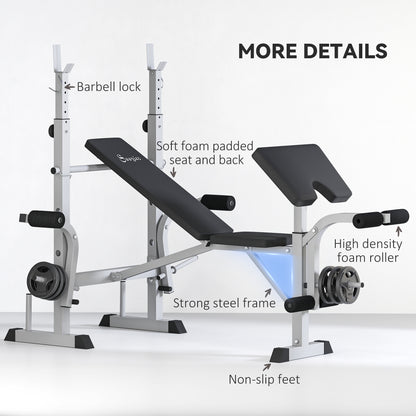 Adjustable Weight Bench with Squat Rack, Leg Developer, Grey