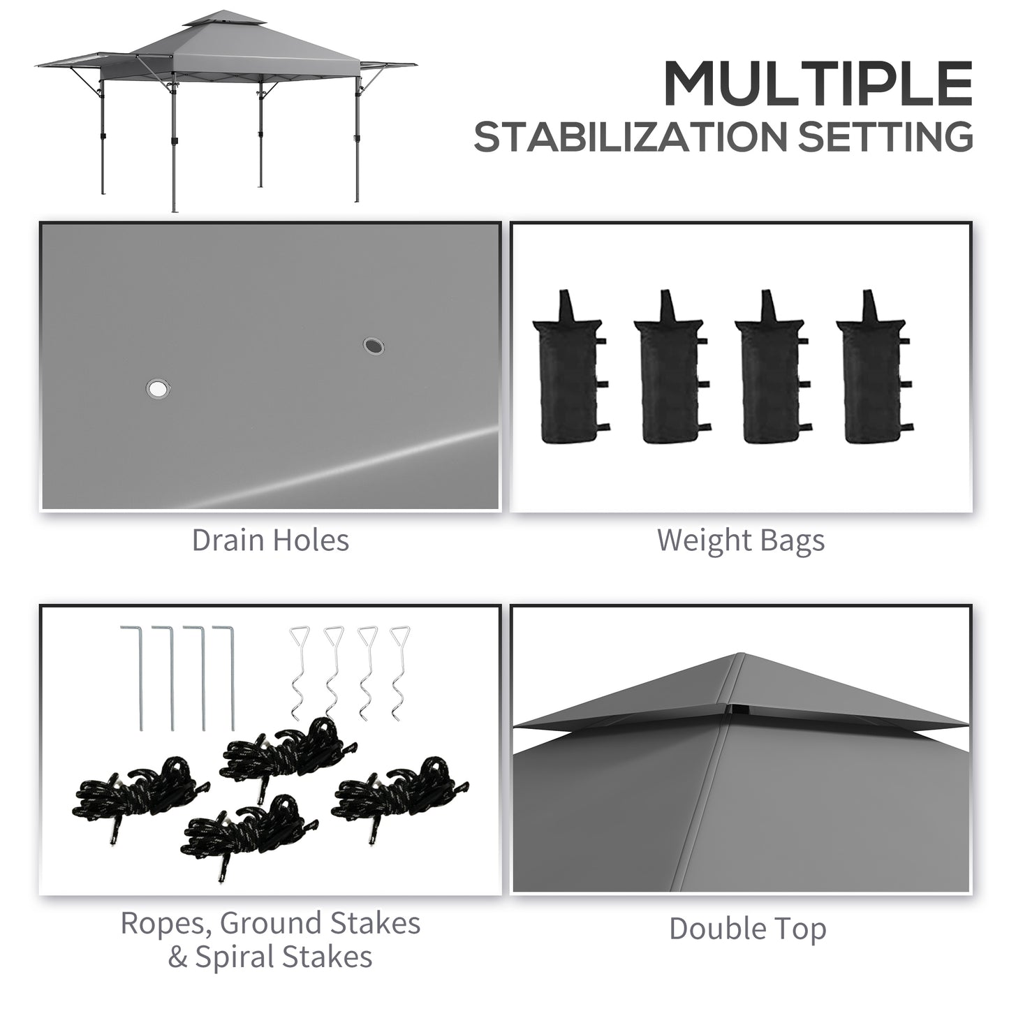 5 x 3(m) Pop Up Gazebo with Extend Dual Awnings, 1 Person Easy up Marquee Party Tent with 1-Button Push, Double Roof, Sandbags,