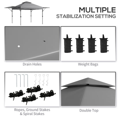 5 x 3(m) Pop Up Gazebo with Extend Dual Awnings, 1 Person Easy up Marquee Party Tent with 1-Button Push, Double Roof, Sandbags,