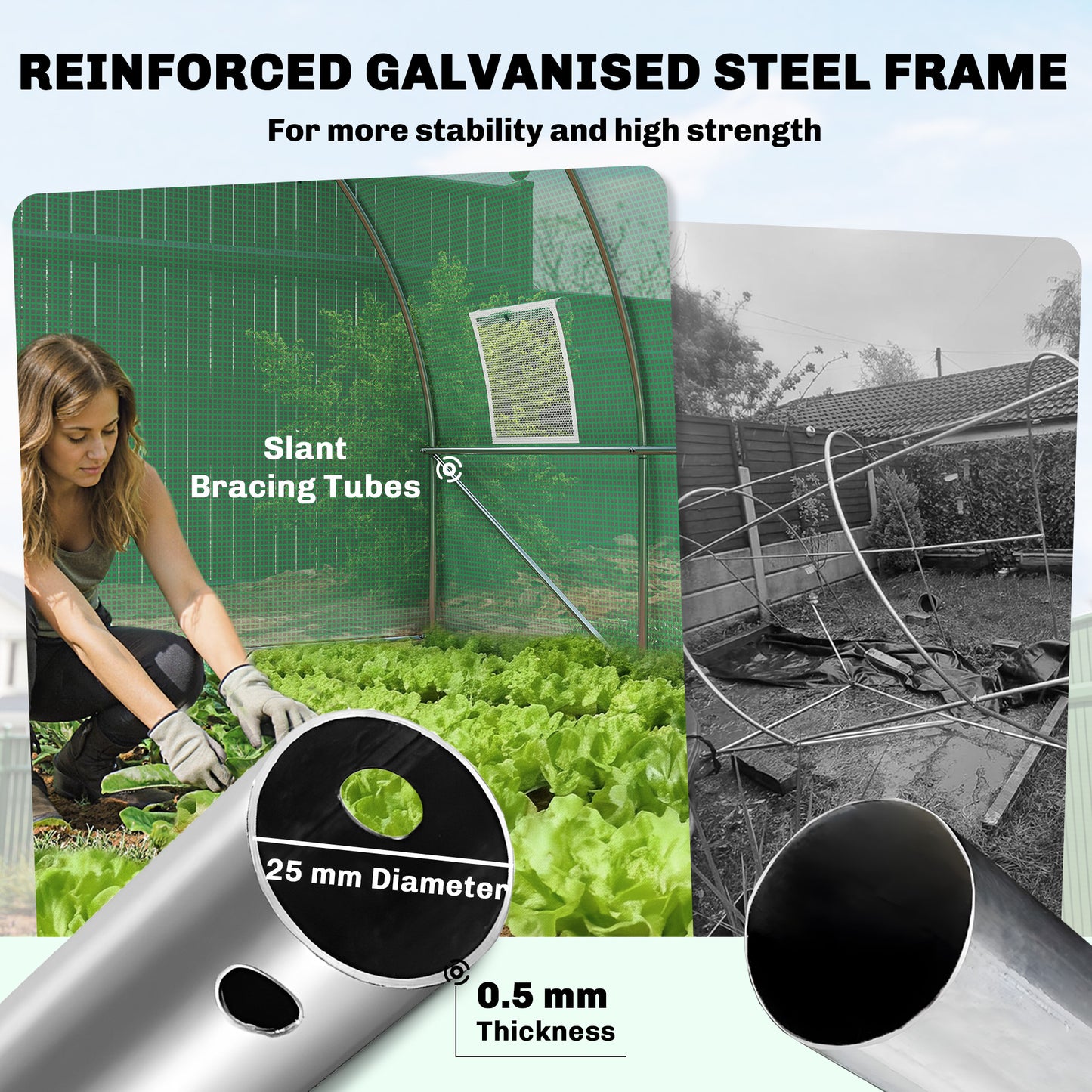 3 x 4 m Walk-in Polytunnel Greenhouse with 8 Windows, Garden Tunnel