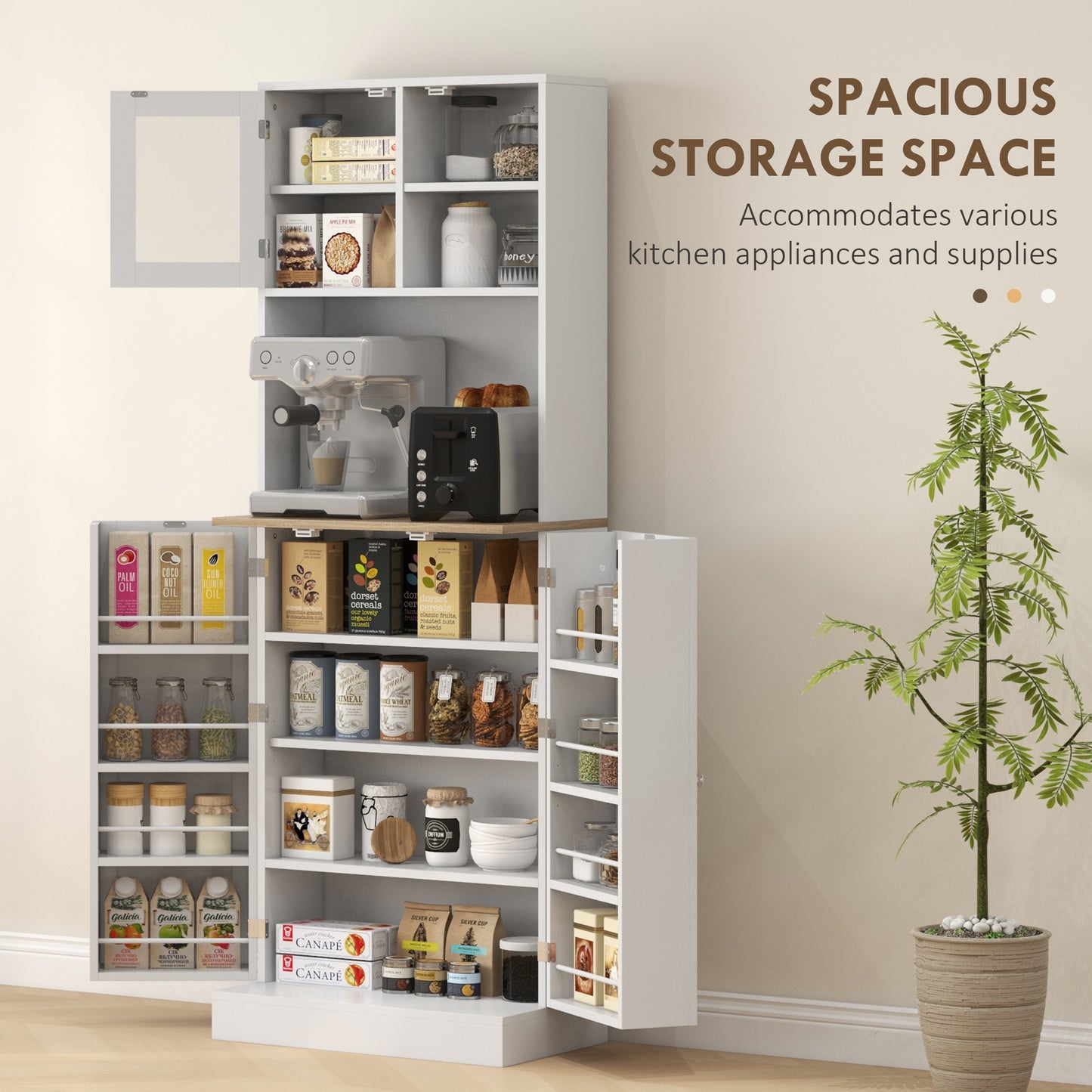 169cm Tall Kitchen Pantry Storage Cabinet with Microwave Shelf
