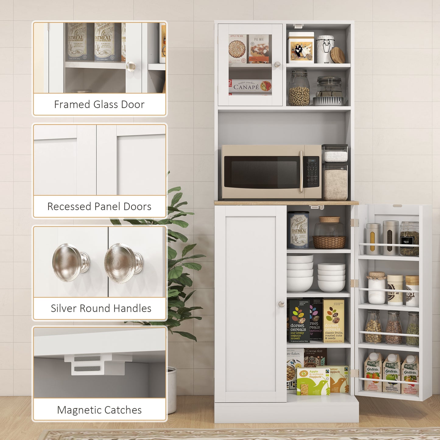169cm Tall Kitchen Pantry Storage Cabinet with Microwave Shelf