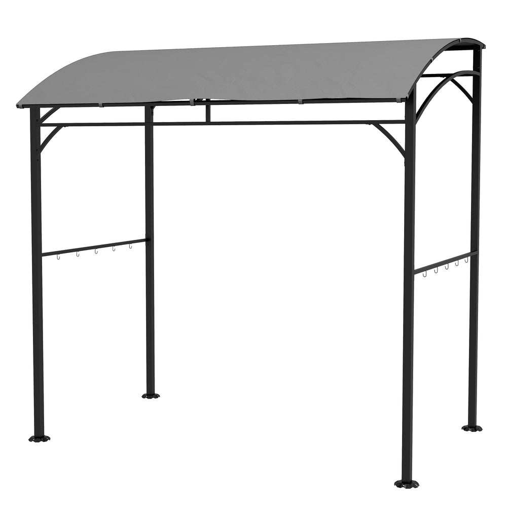 2.2 x 1.5 m BBQ Grill Gazebo Tent, Garden Grill with Metal Frame, Curved Canopy and 10 Hooks, Outdoor Sun Shade, Grey