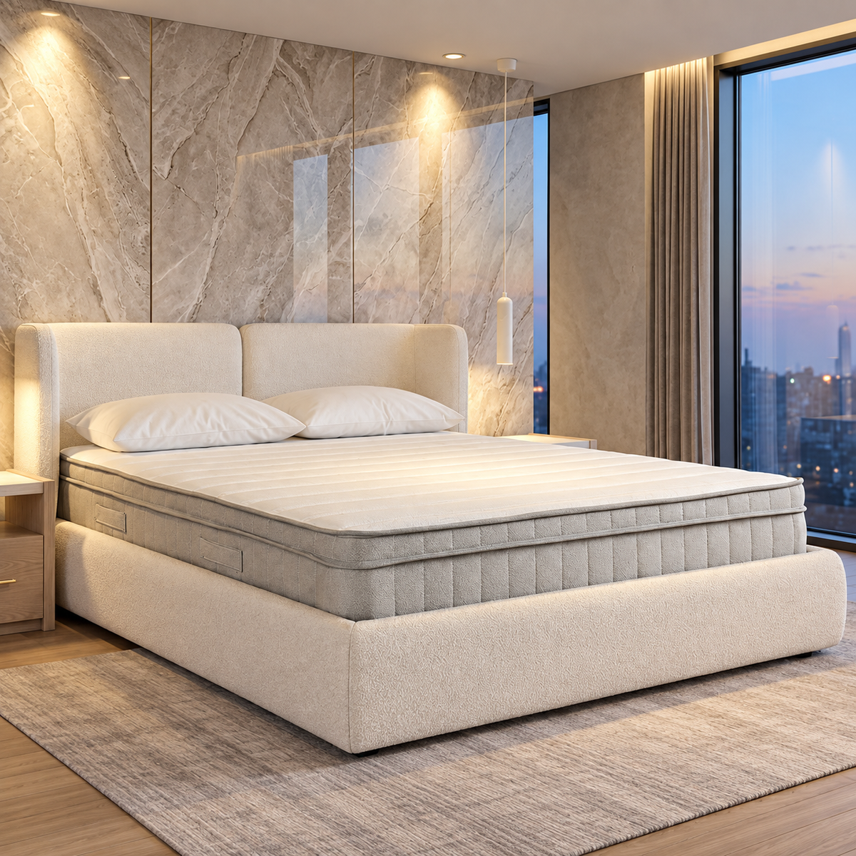 Comfort Super King Medium-Firm Pocket Spring Mattress with Protector and Sheet Clips