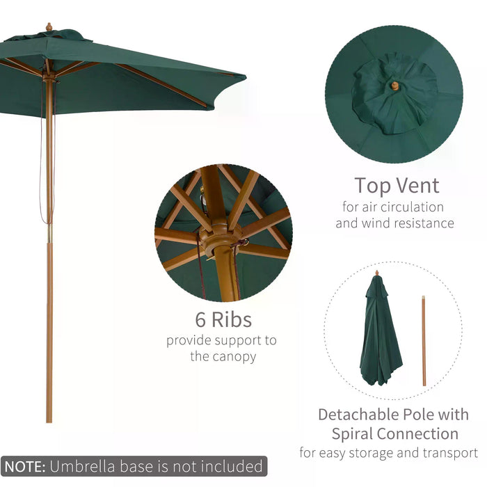 2.5m Wooden Garden Patio Parasol Umbrella-Green