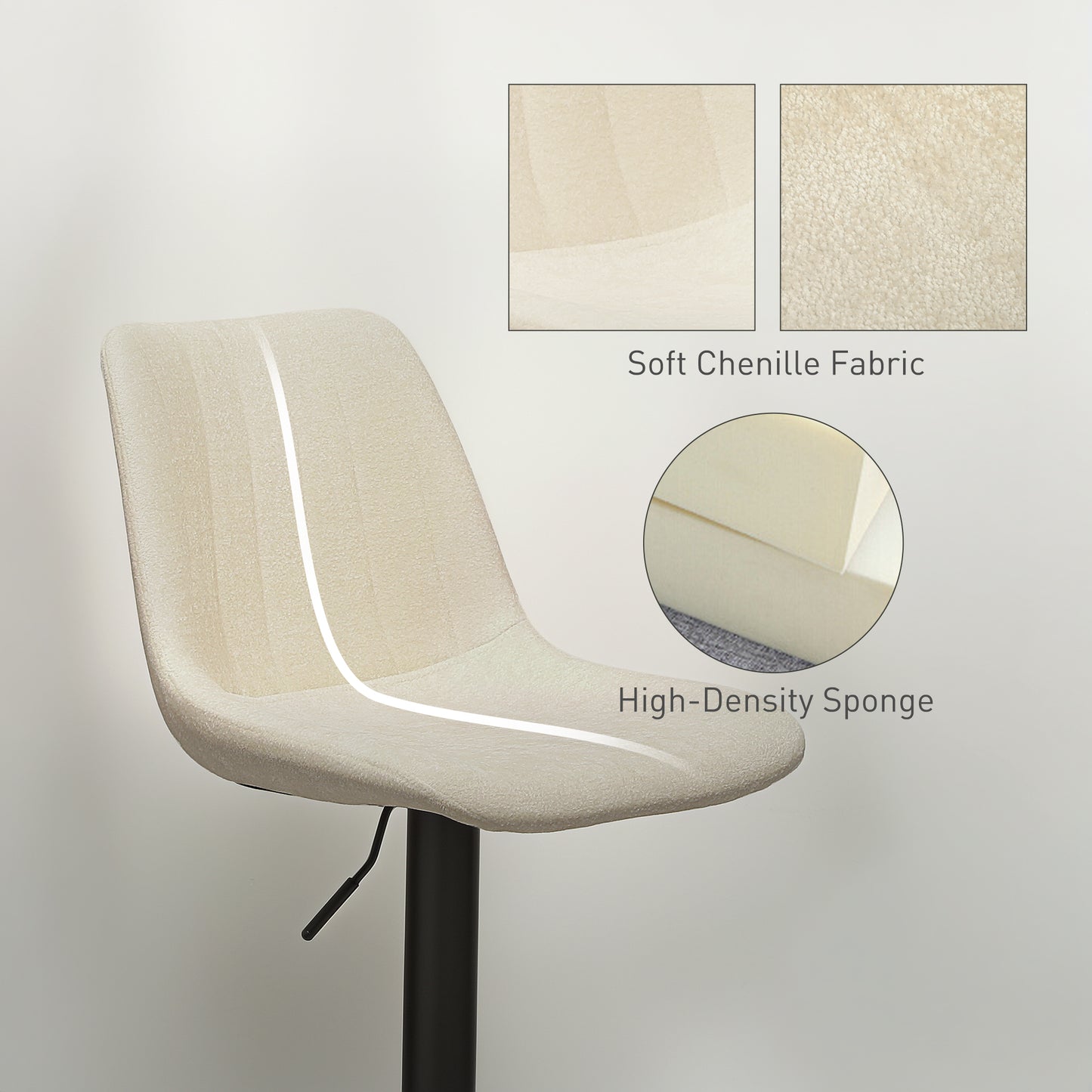 Bar Stools Set of 2 Adjustable Swivel Bar Chairs with Backrest Beige