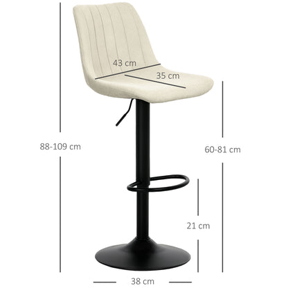 Bar Stools Set of 2 Adjustable Swivel Bar Chairs with Backrest Beige