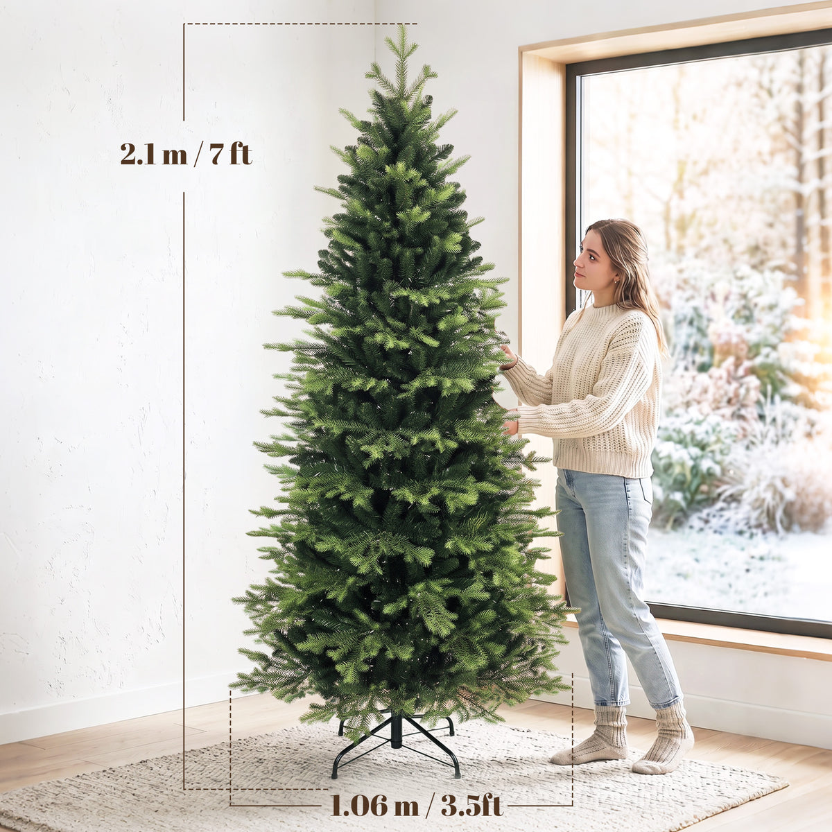 Geneva Fir Hinged Xmas Tree with 2079 Branch Tips, Green