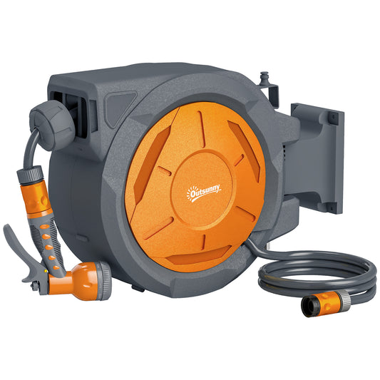 Retractable Hose Reel Wall Mounted with Lock, Orange