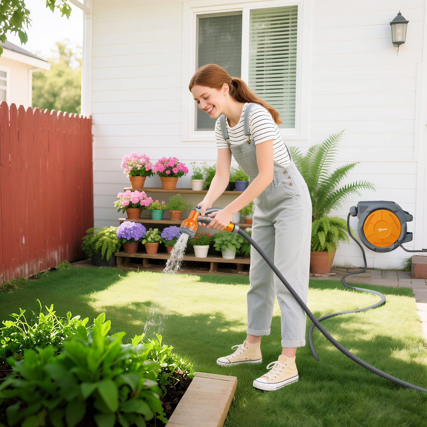 Retractable Hose Reel Wall Mounted with Lock, Orange