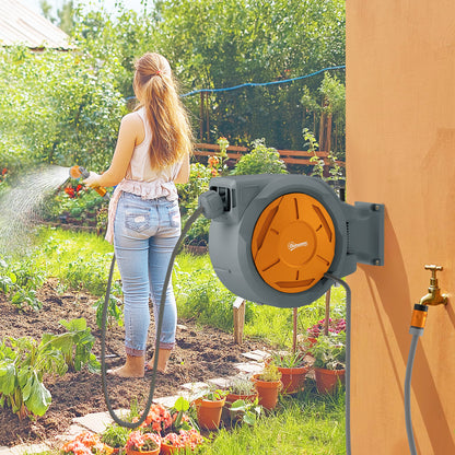 Retractable Hose Reel Wall Mounted with Lock, Orange