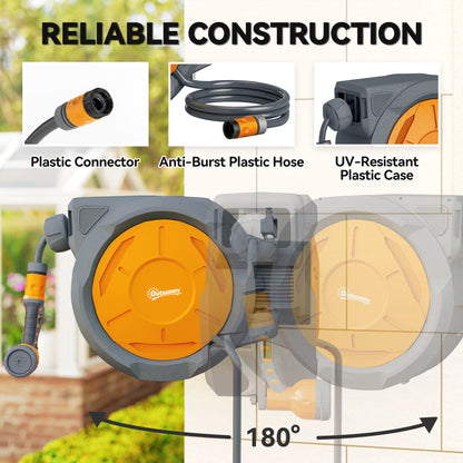 Retractable Hose Reel Wall Mounted with Lock, Orange