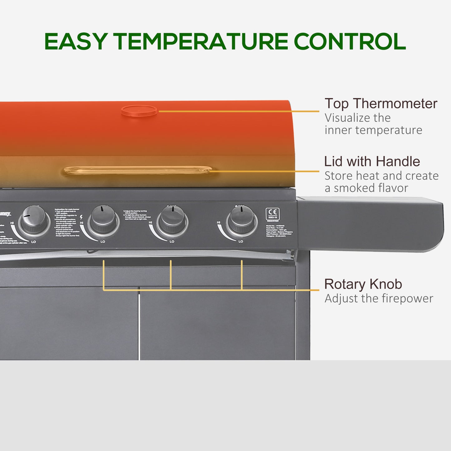 Gas BBQ Grill 4 + 1 Stainless Steel Burner Garden Barbecue Cooker