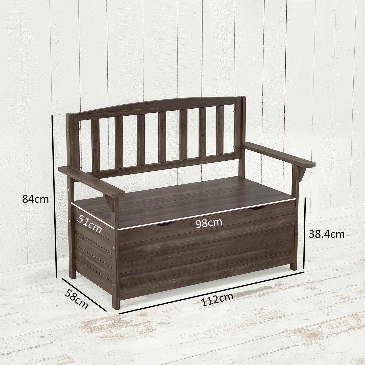 Outdoor 2 Seater Garden Bench, Garden Storage Bench with Backrest