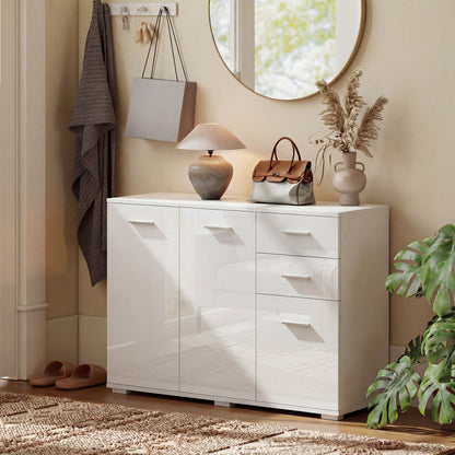 Modern Sideboard Kitchen Storage Cabinet, High Gloss White