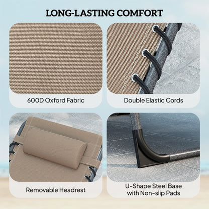 Folding Sun Loungers with 5-Level Back, Cup Holder, Beige