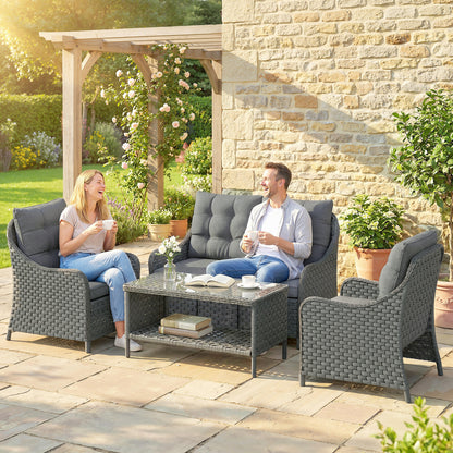 4 Piece Rattan Patio Furniture Set with Removable Cushion Covers