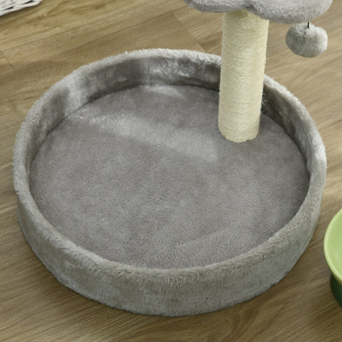 44cm Cat Tree with Sisal Cat Scratching Post, Toy Ball - Light Grey