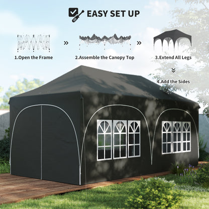 3 x 6m Pop Up Gazebo with Sides, Peak Top Garden Party Tent Marquee