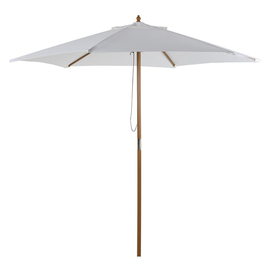 2.5m Patio Umbrella, Wood Garden Parasol, Sun Shade with 6 Ribs and Top Vent for Outdoor, White