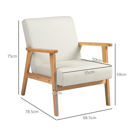 Modern Fabric Accent Chair w/ Rubber Wood Legs Padded Cushion Cream