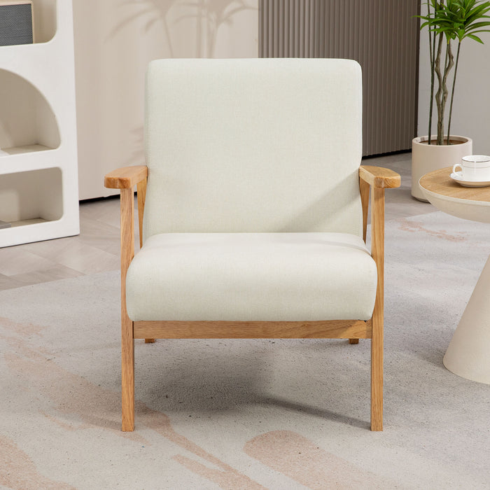 Modern Fabric Accent Chair w/ Rubber Wood Legs Padded Cushion Cream