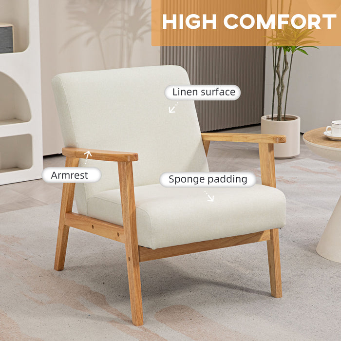 Modern Fabric Accent Chair w/ Rubber Wood Legs Padded Cushion Cream