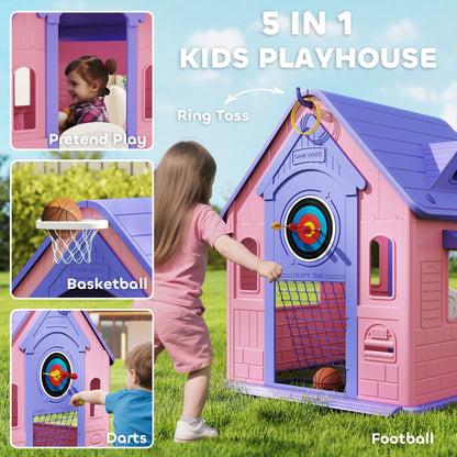 Playhouse for Kids Outdoor Indoor, 5 in 1 Garden House, Pink