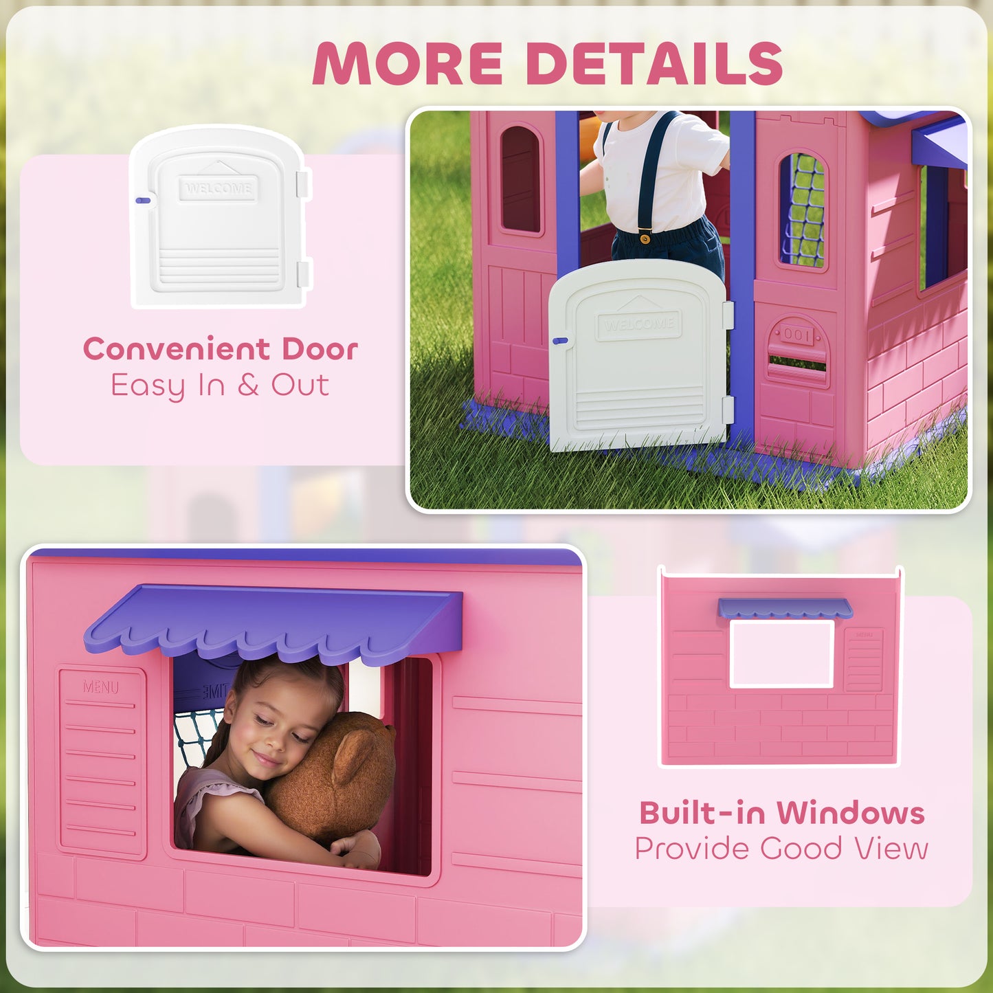 Playhouse for Kids Outdoor Indoor, 5 in 1 Garden House, Pink