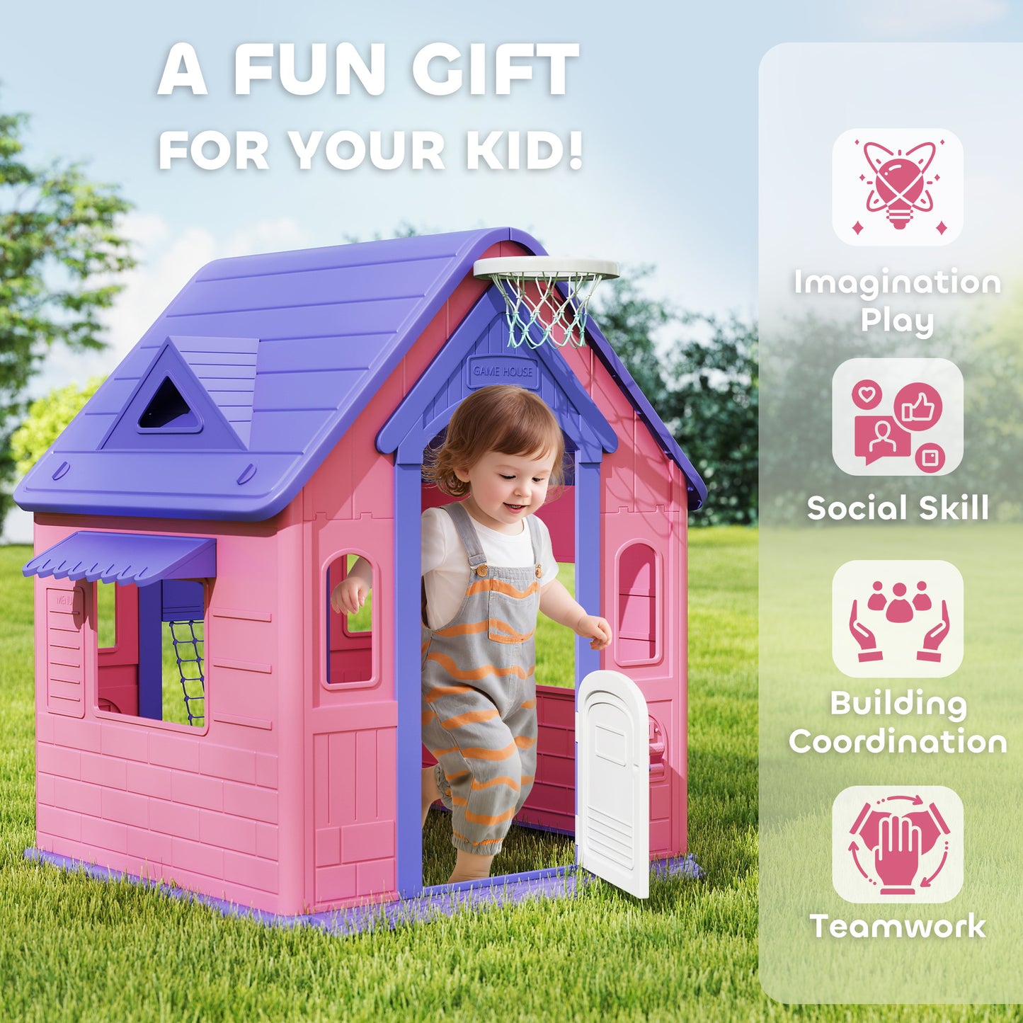 Playhouse for Kids Outdoor Indoor, 5 in 1 Garden House, Pink