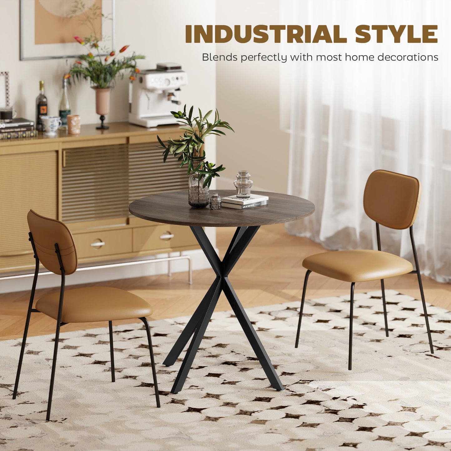 80cm Round Dining Table, Industrial Kitchen Table with Steel Legs