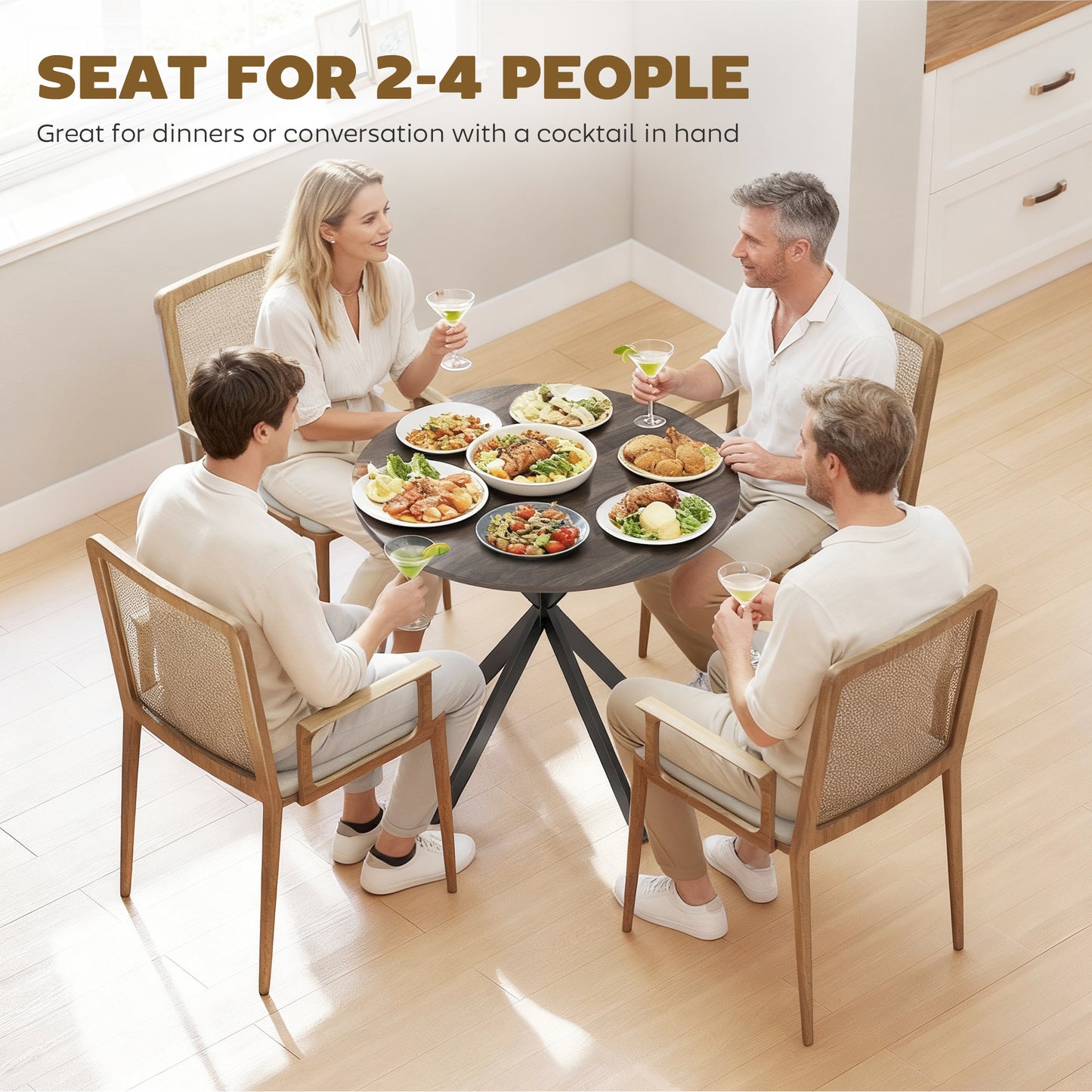 80cm Round Dining Table, Industrial Kitchen Table with Steel Legs