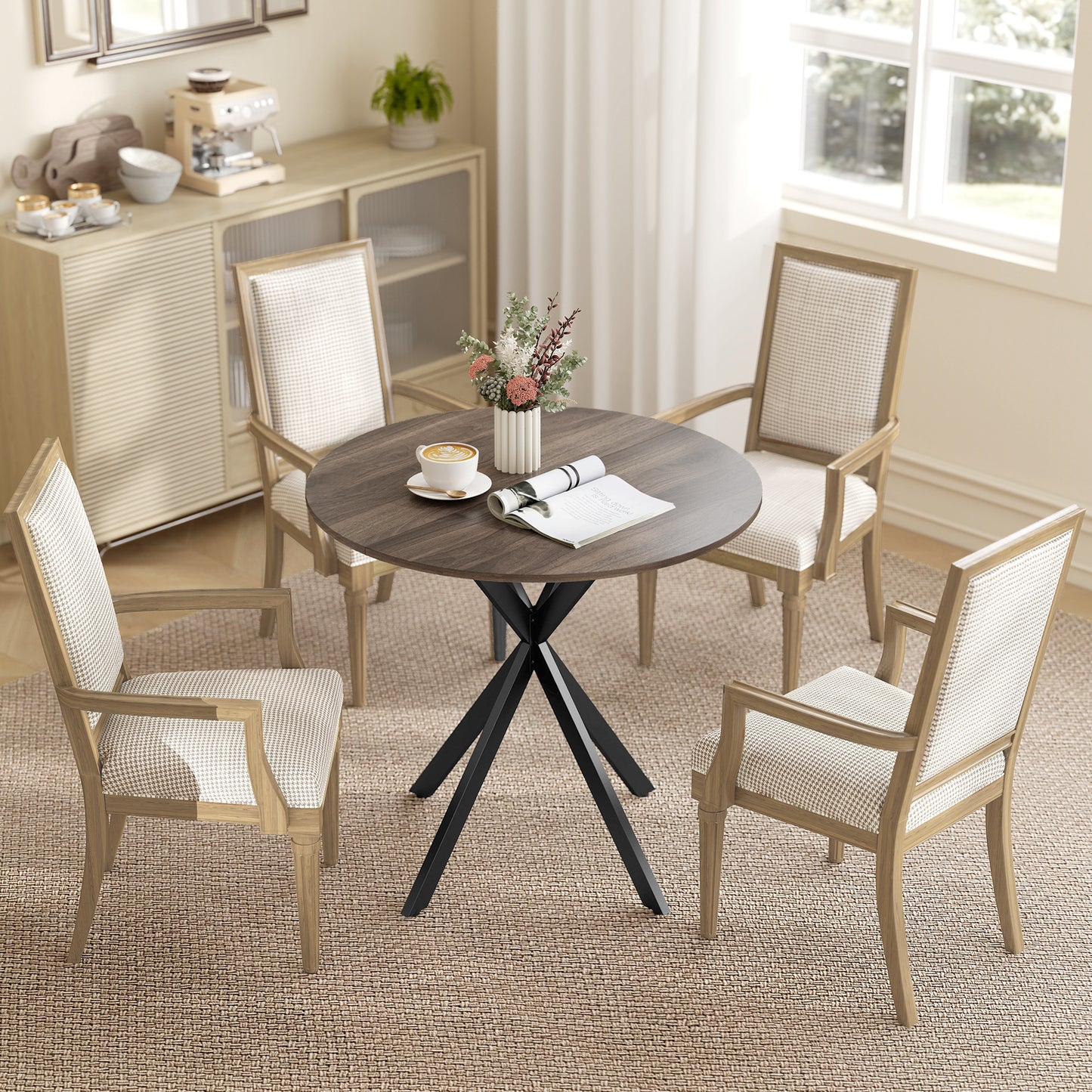 80cm Round Dining Table, Industrial Kitchen Table with Steel Legs