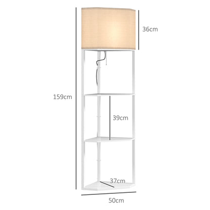 Corner Modern Floor Lamp with Shelves for Living Room, Bedroom, White