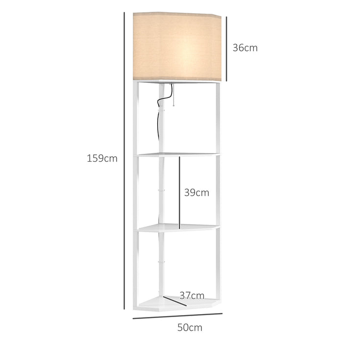 Corner Modern Floor Lamp with Shelves for Living Room, Bedroom, White