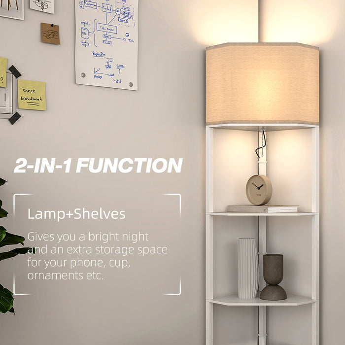 Corner Modern Floor Lamp with Shelves for Living Room, Bedroom, White