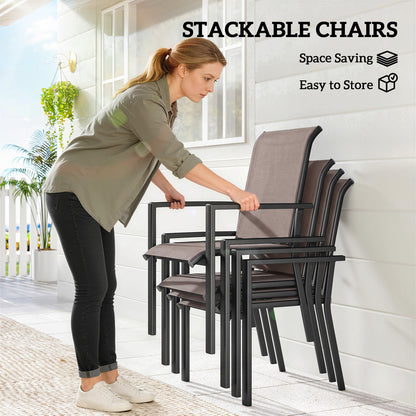 5 Pieces Outdoor Dining Set for 4, Grey and Khaki