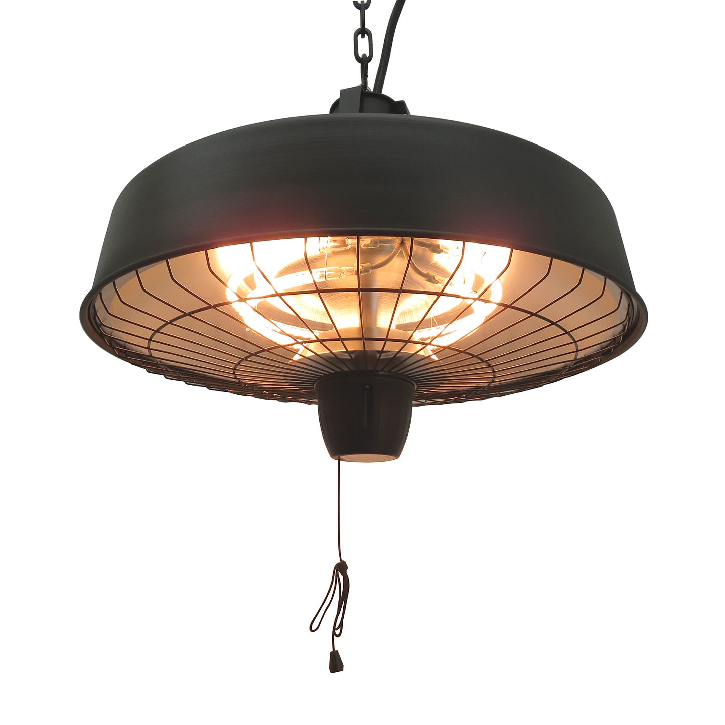 Adjustable Power 1000/2500W Infrared Halogen Electric Patio Light Heater, Ceiling Hanging Mount -Black
