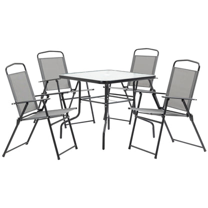 5 Piece Garden Dining Furniture Set w/ 4 Folding Chairs & Parasol Hole