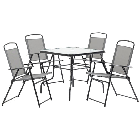 5 Piece Garden Dining Furniture Set w/ 4 Folding Chairs & Parasol Hole