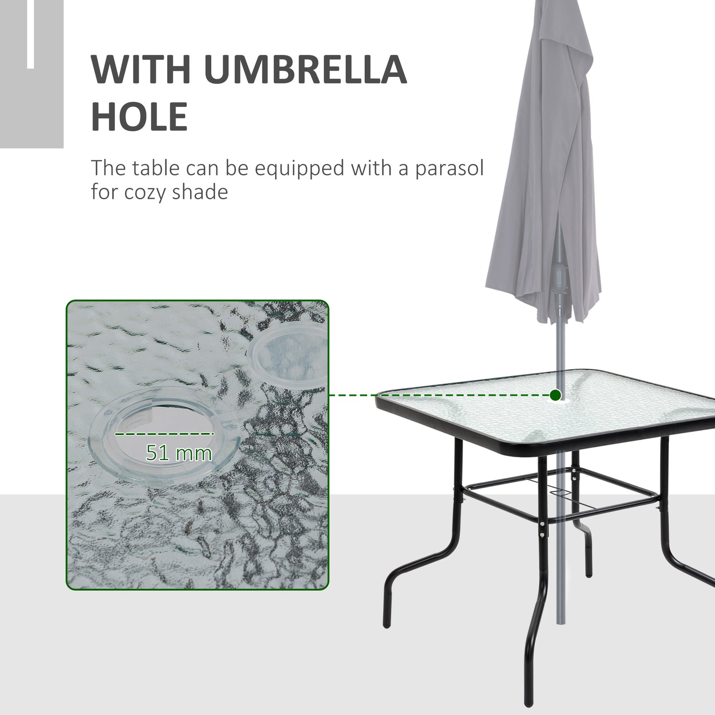 5 Piece Garden Dining Furniture Set w/ 4 Folding Chairs & Parasol Hole