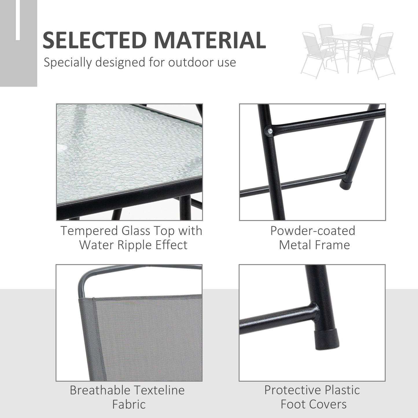 5 Piece Garden Dining Furniture Set w/ 4 Folding Chairs & Parasol Hole